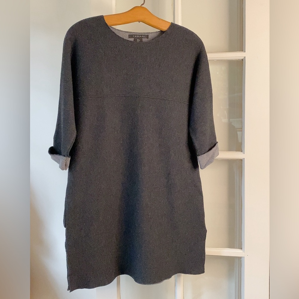 TAHARI Grey Cozy Mini Sweater Dress size Small
